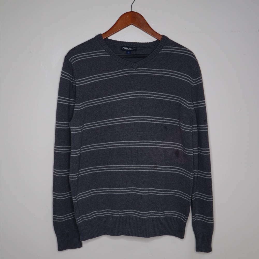 Cherokee Dark Gray Striped V-Neck Sweater